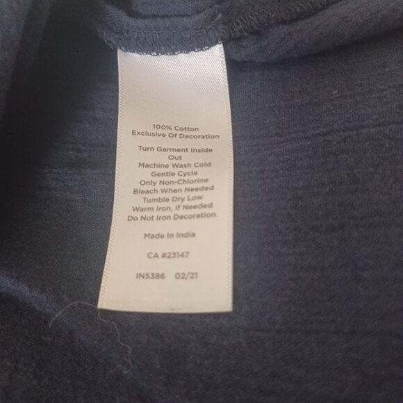 Talbots Women’s Large Embroidered Peasant Blouse Navy Blue Boho Top 3/4 Sleeve - Picture 3 of 8